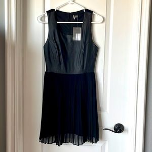 Pleather pleated sleeveless dress